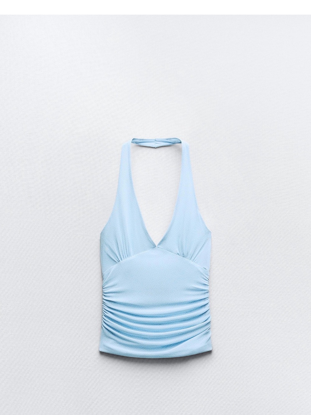 Zara Light Blue Halter V-Neck Ruched Tank Top